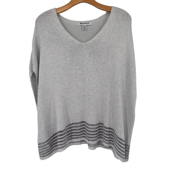 Tommy Bahama Womens  V-Neck Knit poncho Sweater Size Large silver - Picture 2 of 5
